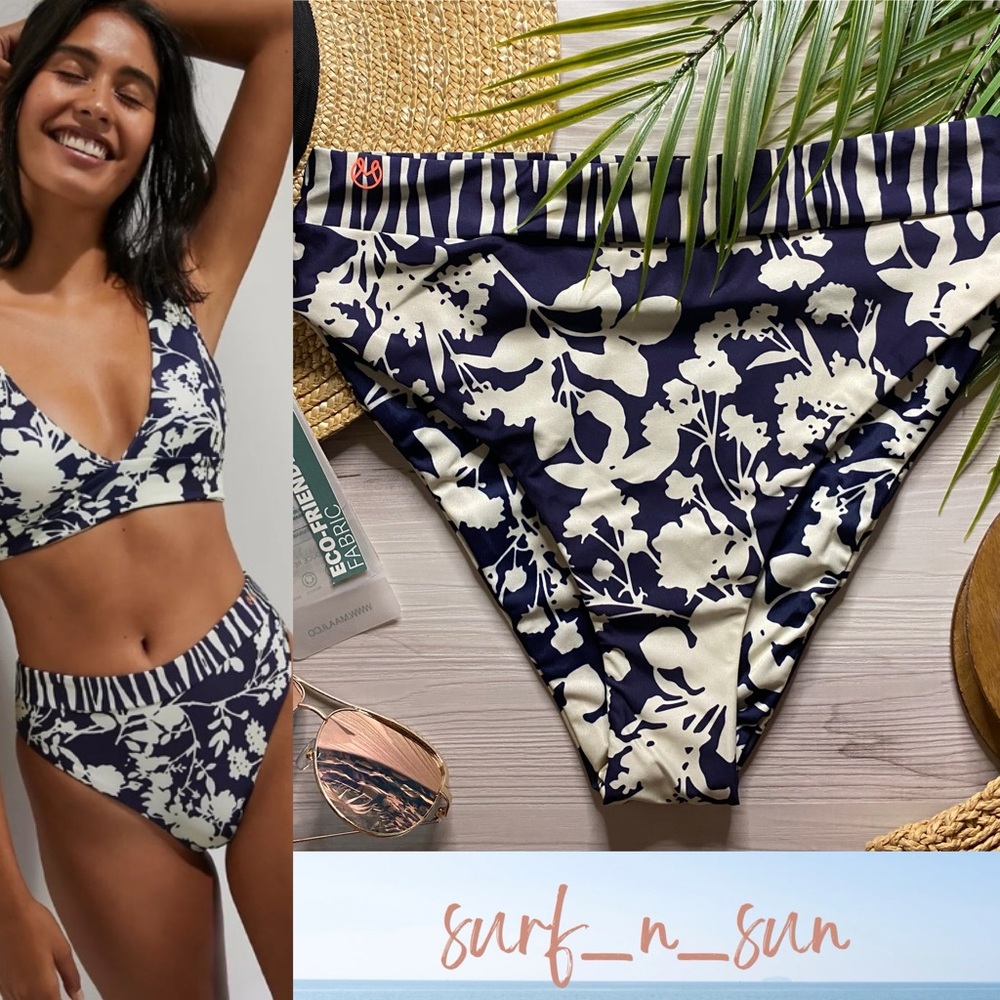 Maaji Navy and White Floral High-Waist Bikini Set
